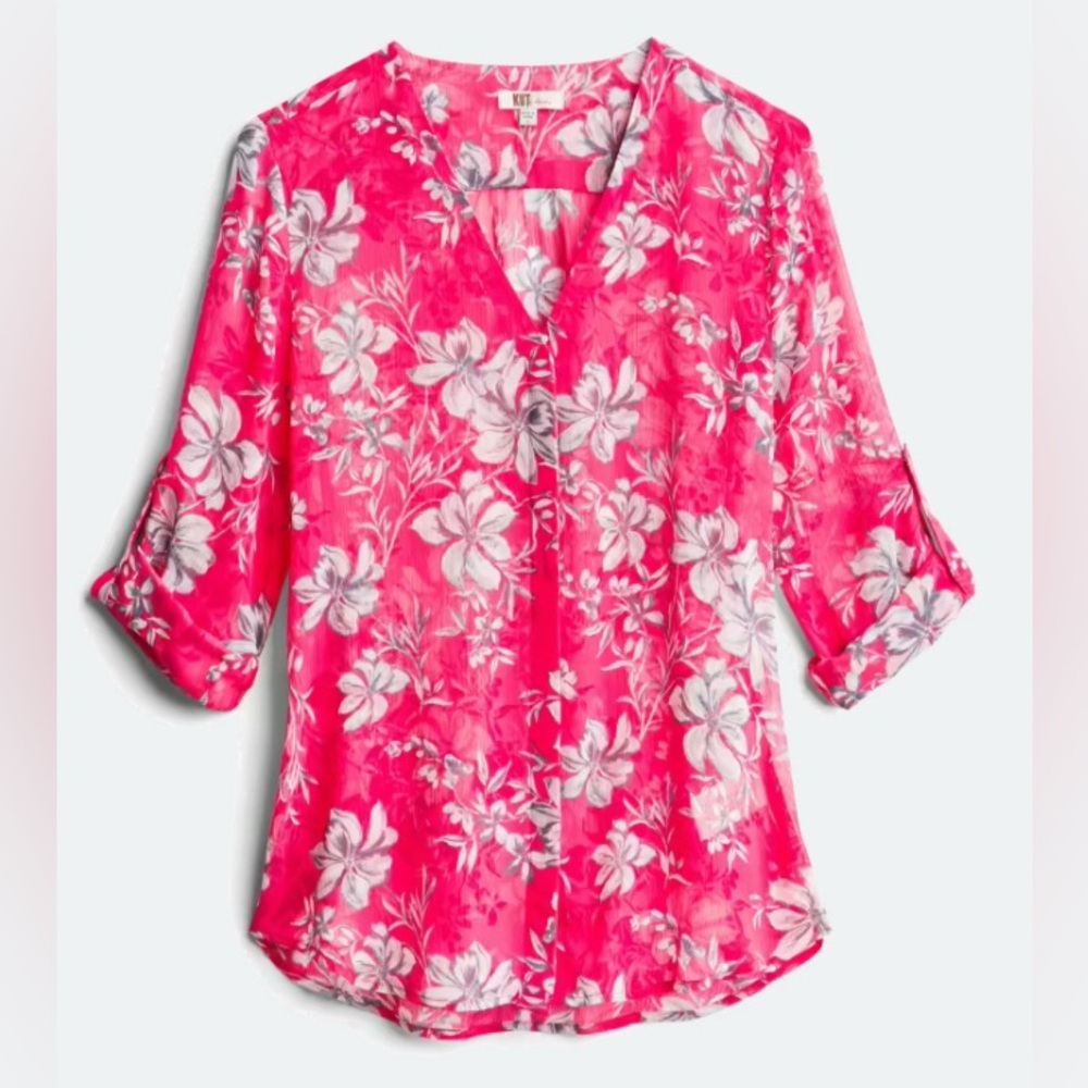 Kut from the Kloth Vibrant Pink Floral Blouse